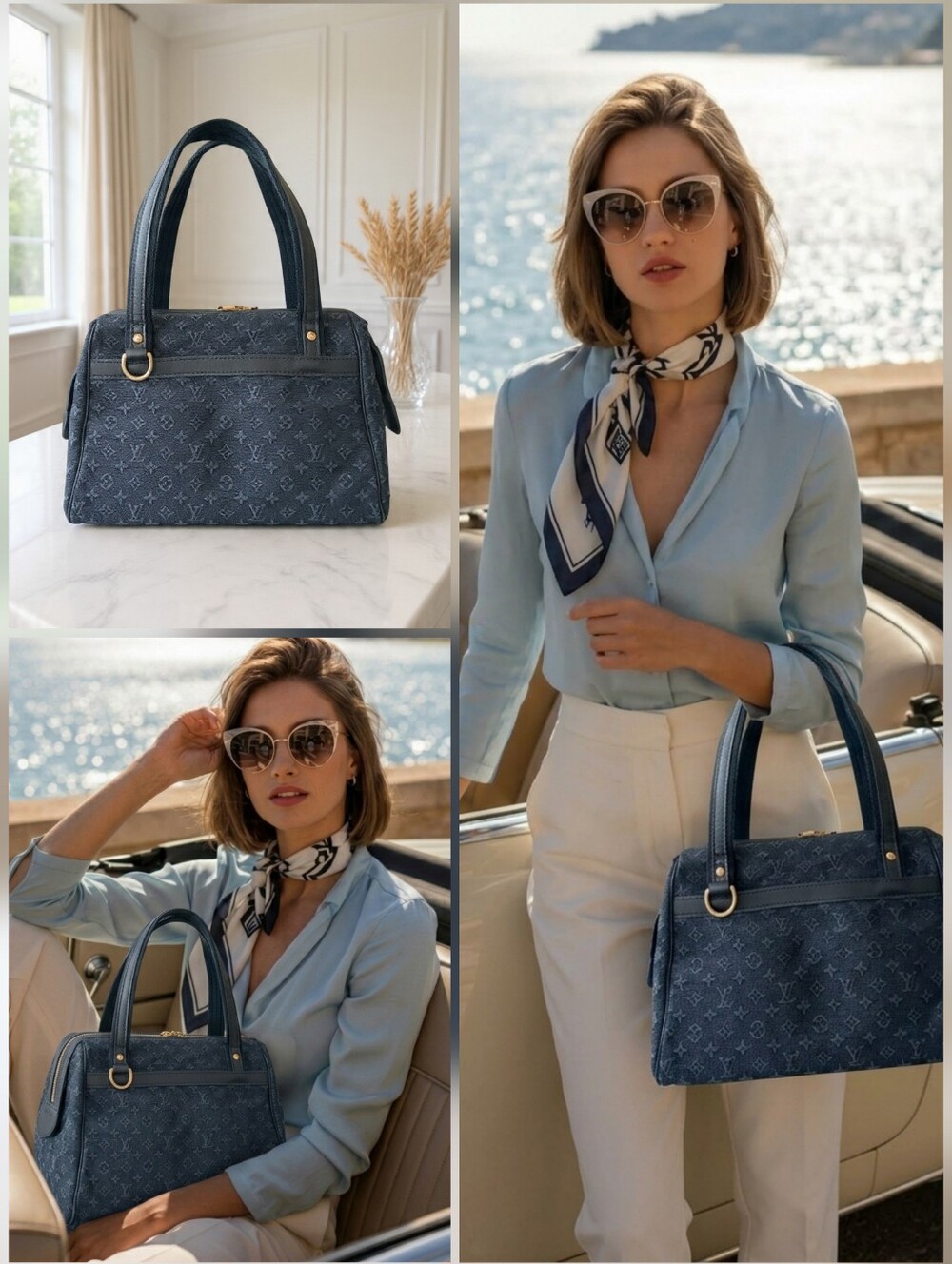 Louis Vuitton Josephine PM Mini Lin Navy Satchel Bag LIKE NEW✨️